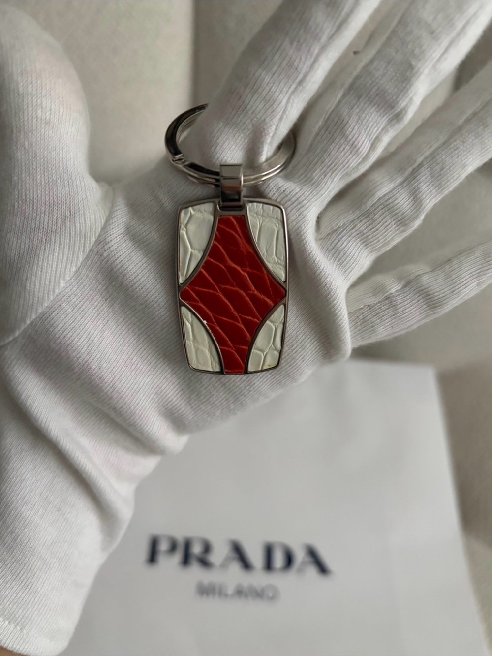 Prada Exotic Skins with Stainless Steel Keychain